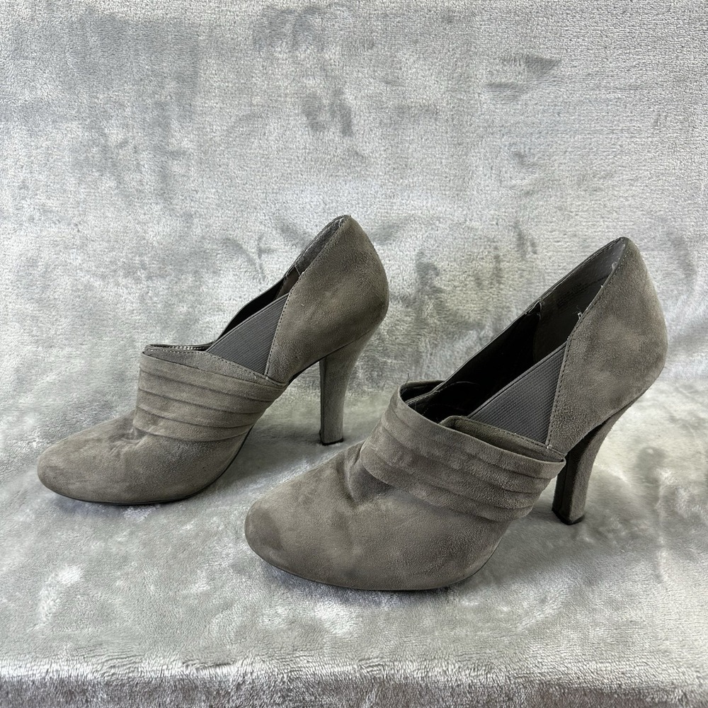 Me Too Booties Women's 10 Gray Suede Round Toe Stiletto NWOB